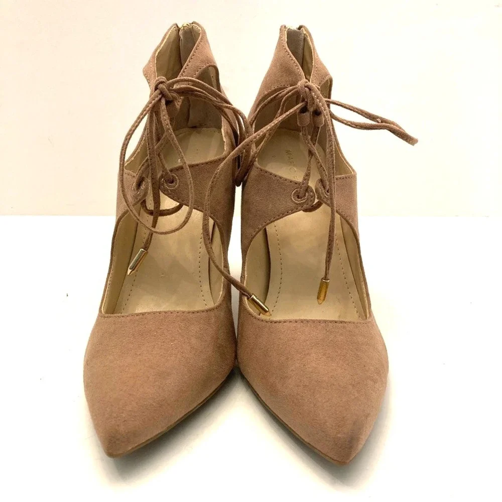 Marc Fisher Neetsa Beige Lace Front Fabric‎ Stiletto Pumps Heels Women's 8.5M